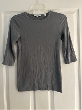 Vince Women's Gray Ribbed Three-Quarter Sleeve Top Sz S